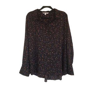 SugarPop Blouse size XXL‎ semi sheer star print black multi color long sleeve